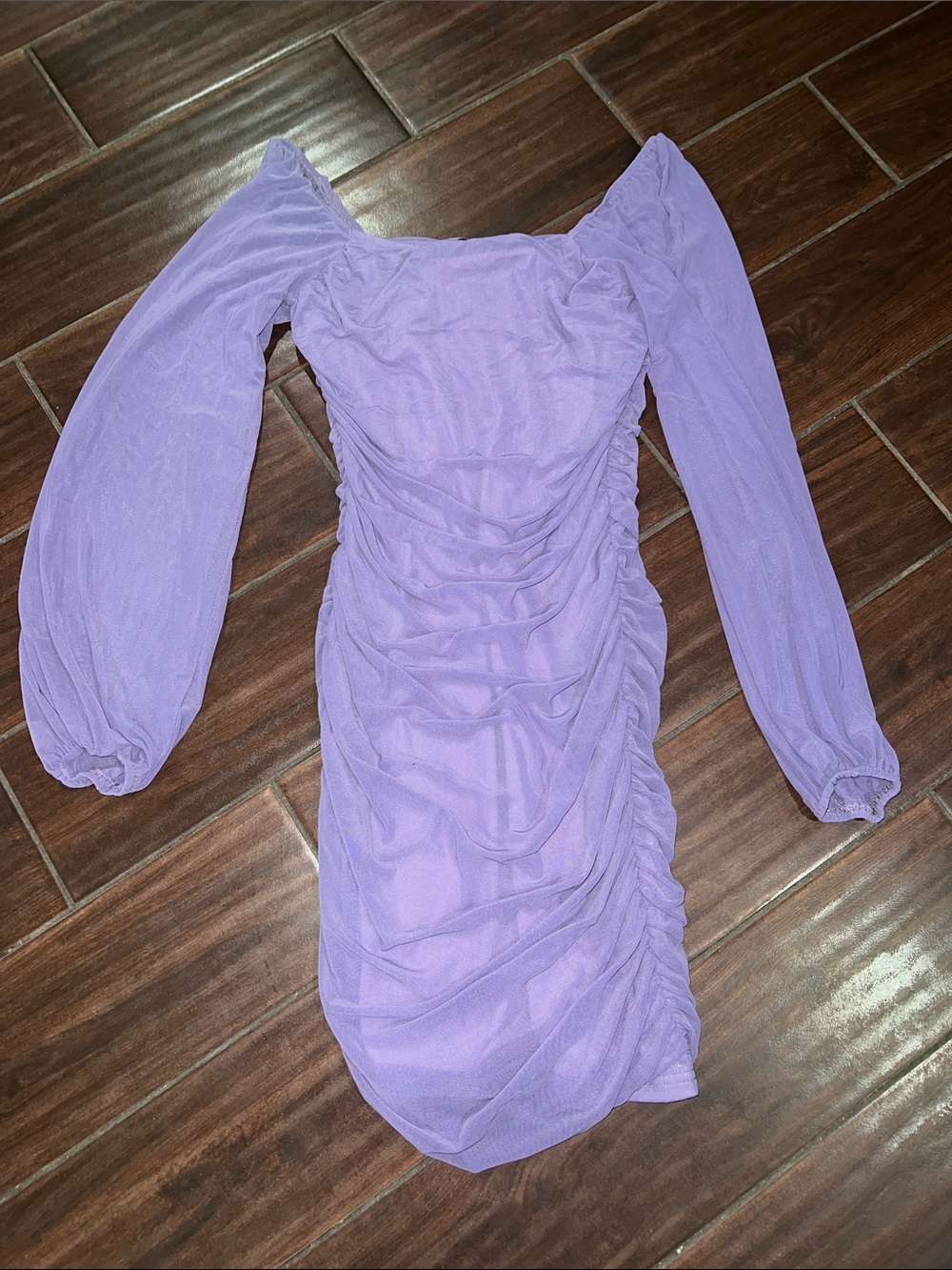 Ruched Long-Sleeve Lilac Party Dress